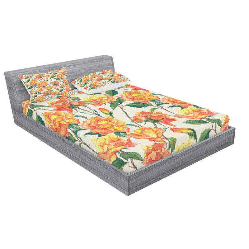 Microfiber Floral Sheet Set, Queen Sheet Set + Fitted Sheet + 2 Pillowcases