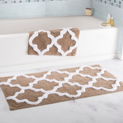 Ensemble de tapis de salle de bain 2 pièces Lavish Home - Tapis de bain 100% coton 41 x 24,5 pouces et 34 x 21 pouces avec imprimé de treillis texturé pour un décor de salle de bain élégant - Tapis de bain Tapis antidérapants lavables