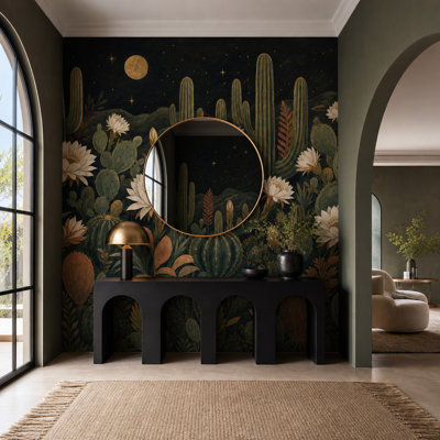 Starry Night Wallpaper Desert Moon Cactus Removable Wall Decor