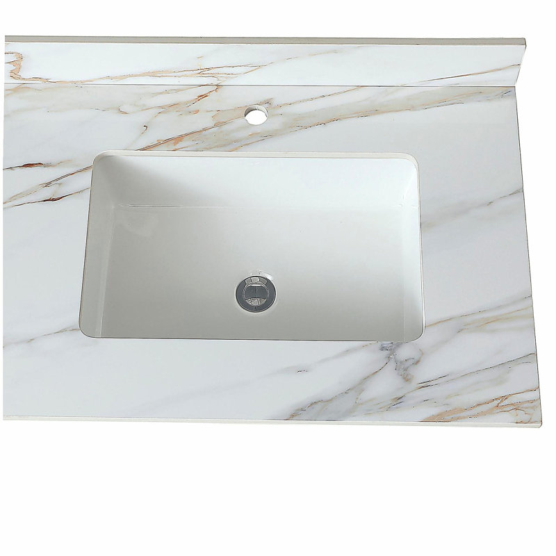 Comptoir en marbre de 31 po, avec îlot rectangulaire encastré et plateau de meuble-lavabo à panneau de 4 po de hauteur résistant à l'eau