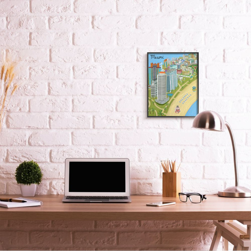 Coloré Miami City Beach par Carla Daly - impression d'art graphique, H 20 po x l 16 po x 1,5 po, Giclée encadrée noir minuit