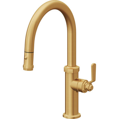 Pull-Down Kitchen Faucet With Button Sprayer - Low Arc Spout