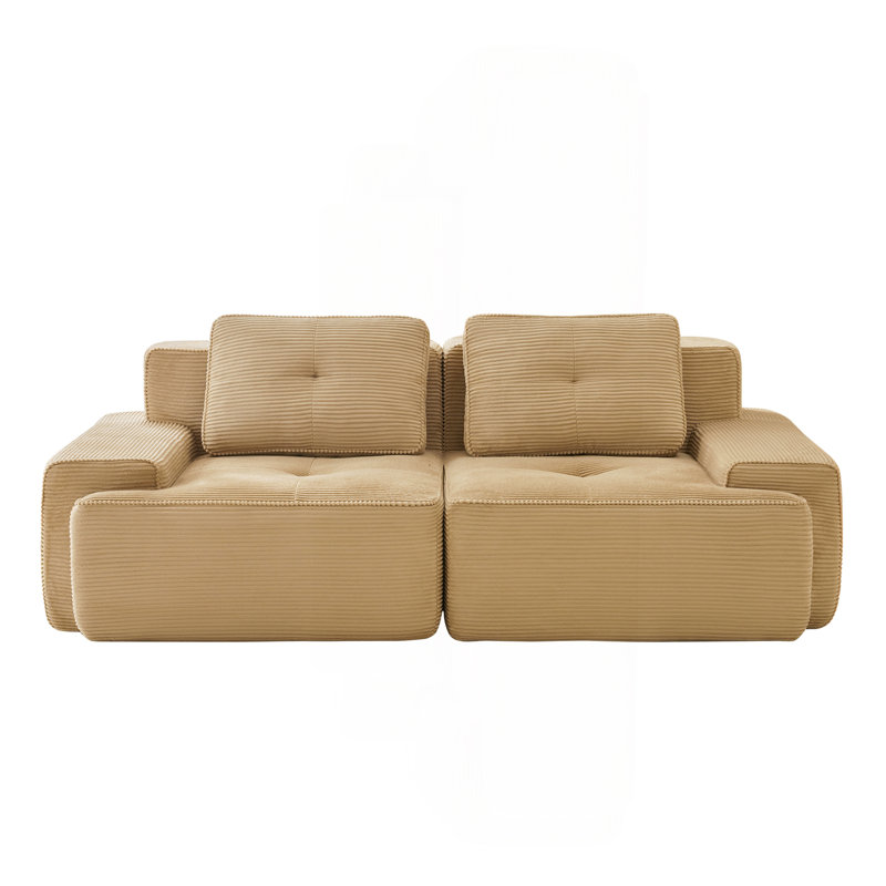 Canapé modulaire en L de 82 po pour salon modulaire en tissu velours côtelé de 82 po avec assise profonde, passepoil perlé, conception capitonnée, sans assemblage, conception antidérapante
