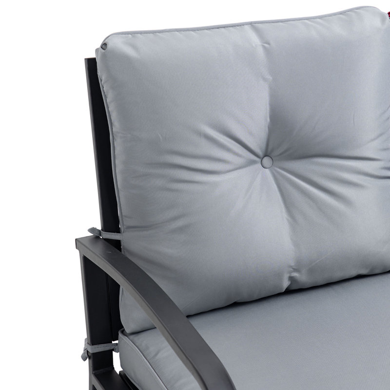 Chaise berçante d'extérieur en métal avec coussins, Gris, Noir, noir, noir, noir