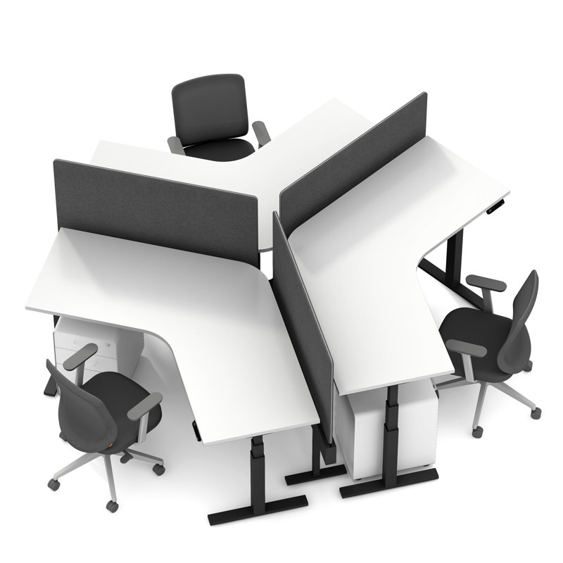 Bureau Series L Adj Ht 120 pour 3 + rampe, Charbon / Blanc