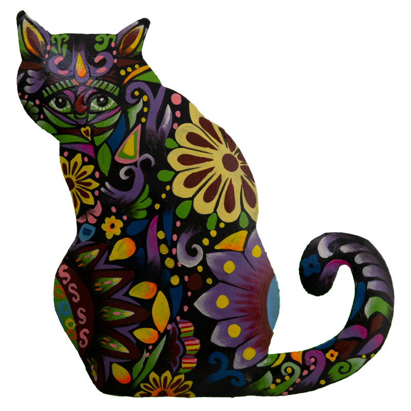 Petit chat assis peint floral