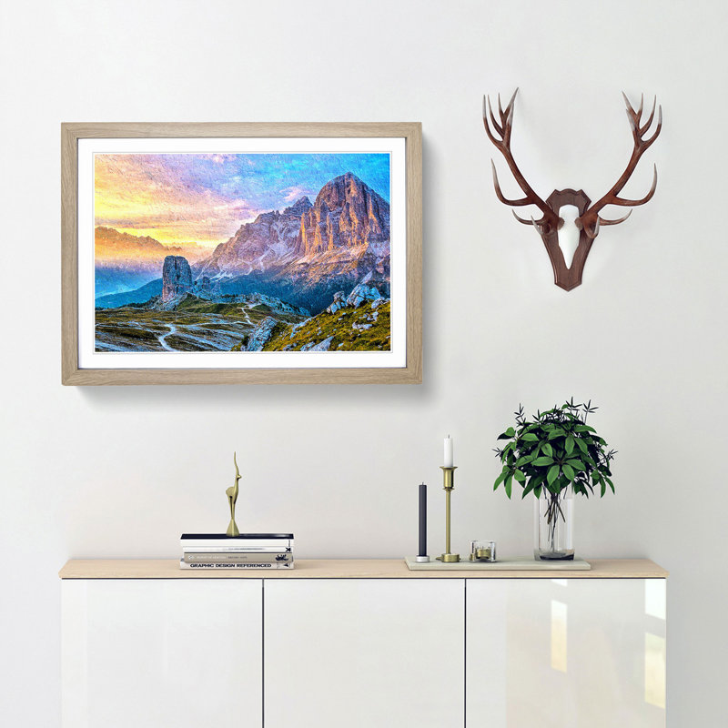 Mountain View - Picture Frame Painting Print, 27cm H x 36cm W x 2cm D, Oak Framed