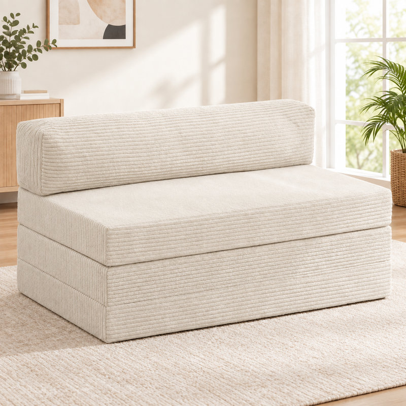 Canapé-lit pliant, canapé-lit convertible avec matelas pliable Pilow, canapé-lit 2 en 1 escamotable, fauteuil portatif, canapé-lit pliant et confortable, salon, chambre à coucher, grand, beige