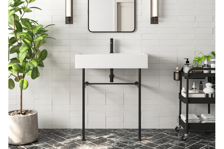 console sink with black metal legs