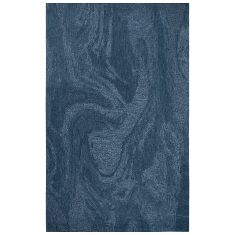 Tapis bleu en laine touffeté à la main Aaliyah, Rectangle 8 pi x 10 pi
