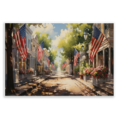  American Flag Lined Street Wall Plaque Art by Arlington Prints