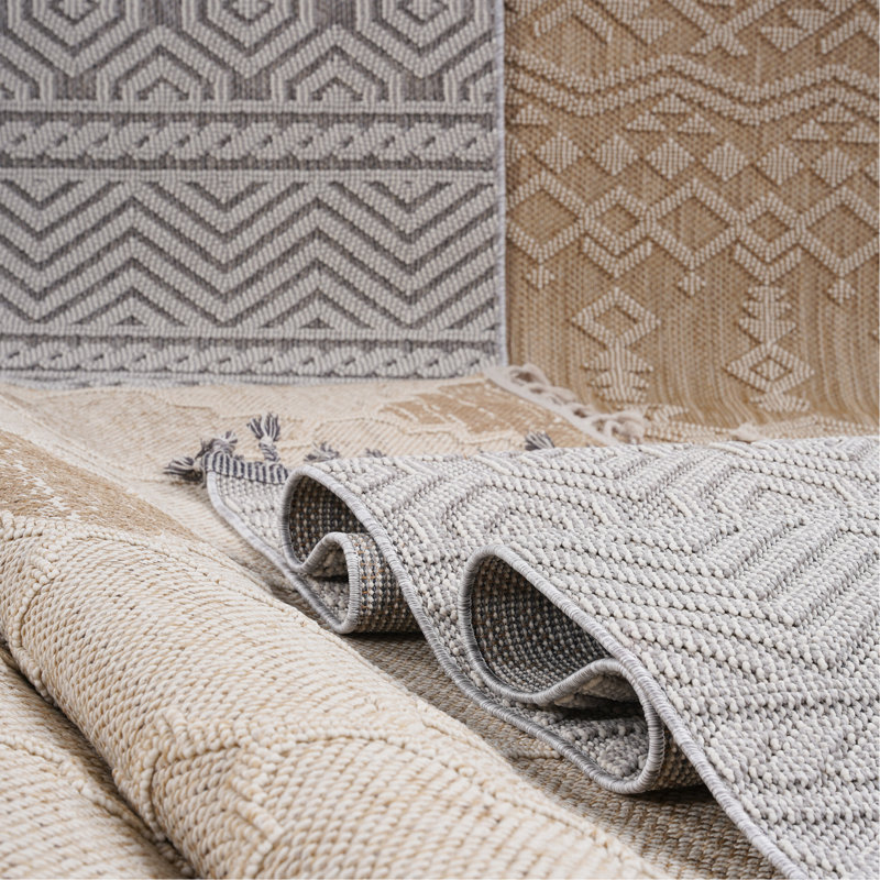White/Gray /Traditional Indoor/Outdoor Area Rug, Rectangle 4' x 6'2"