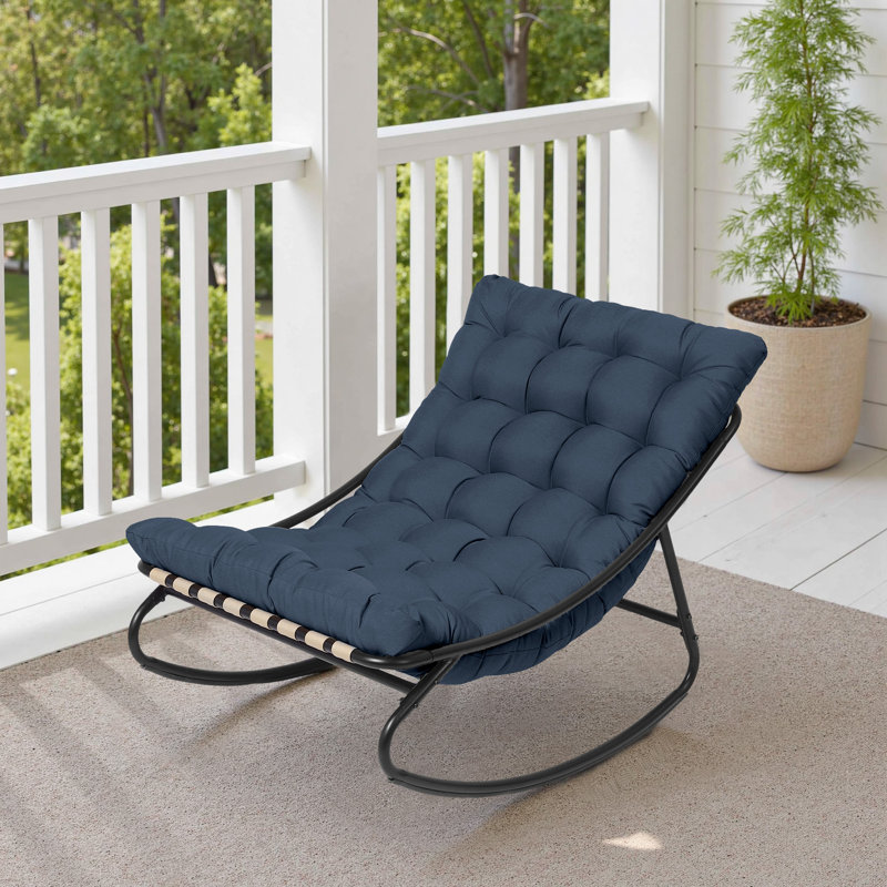 Outdoor Metal Rocking Chair - Upholstered Patio Lounge Chair with Padded Seat, Heavy Duty for Porch, Navy