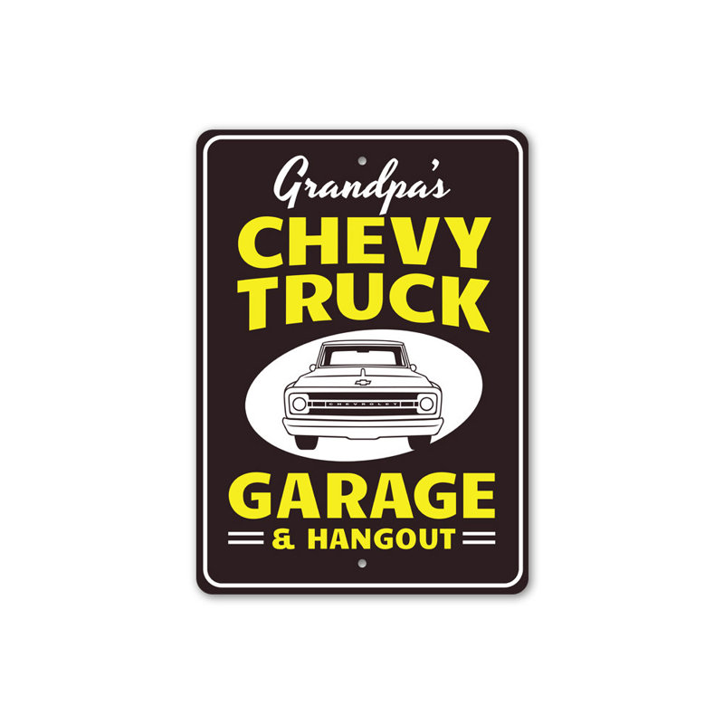 Enseigne en aluminium Chevy Garage Hangout, H 18 po x l 12 po x P 0,06 po