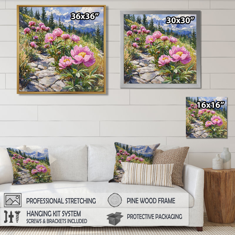Pivoines le long du sentier de montagne I - pivoines, art mural, Reproduction encadrée d'une seule photo, H 16 po x l 16 po