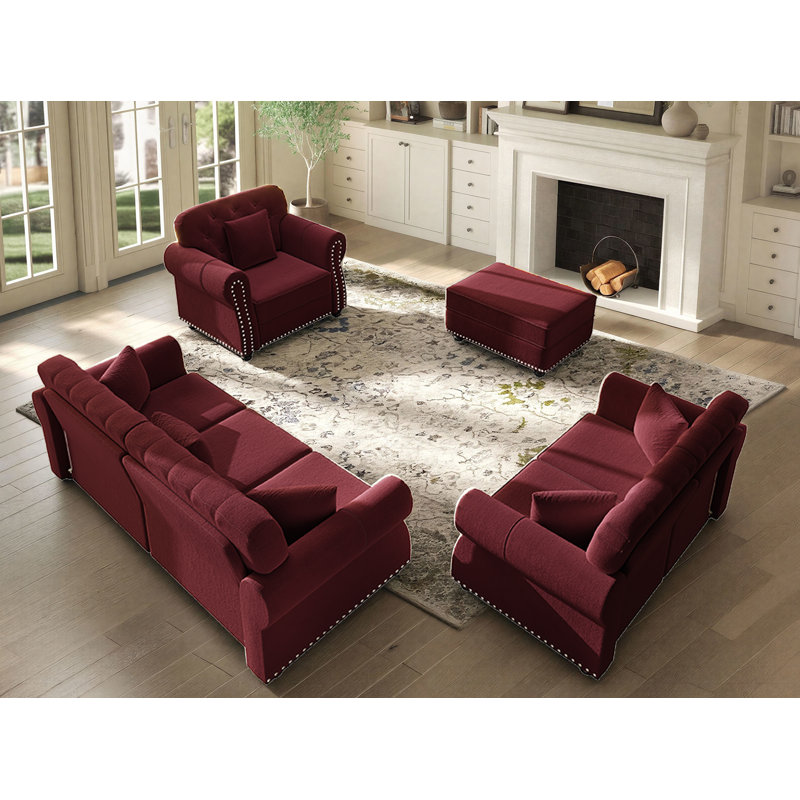 Ensemble de salon 4 pièces Annalease Chesterfield, Rouge