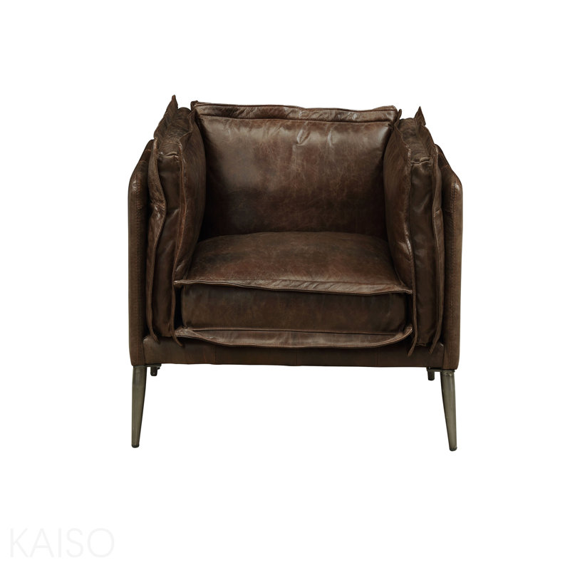 Fauteuil en cuir fleur vieilli chocolat
