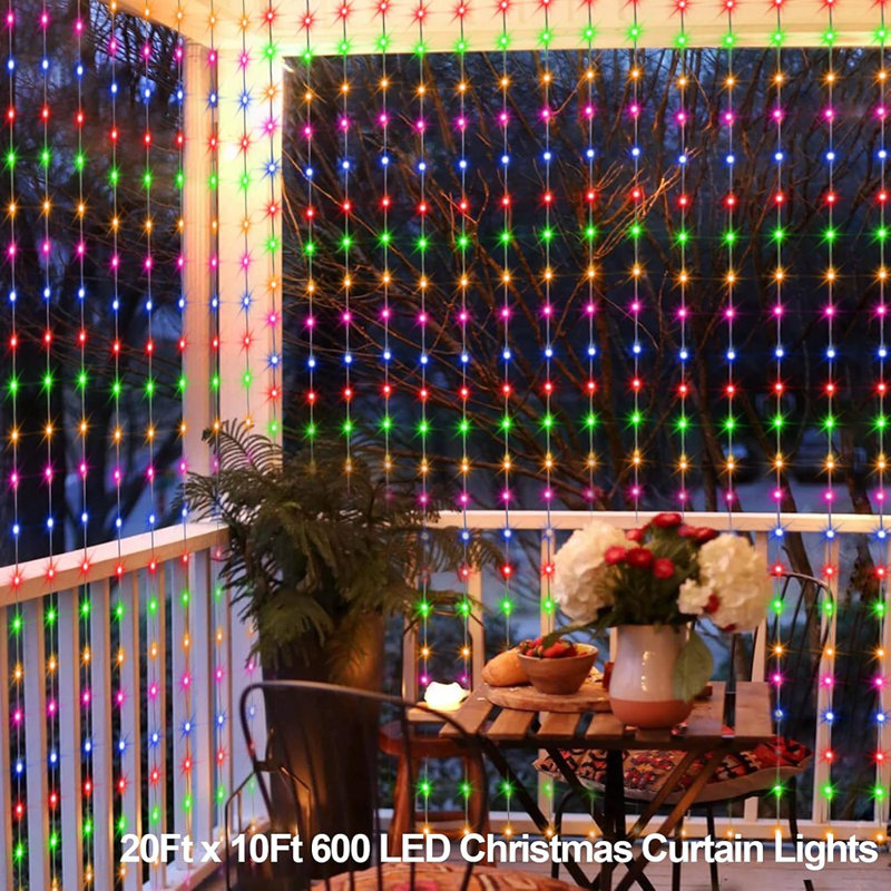 20Ft X 10Ft Large Curtain Lights Plug In, 600 LED Dual ...