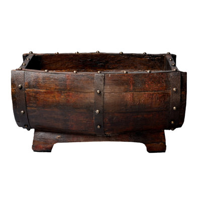 Handmade Wood Barrel Planter