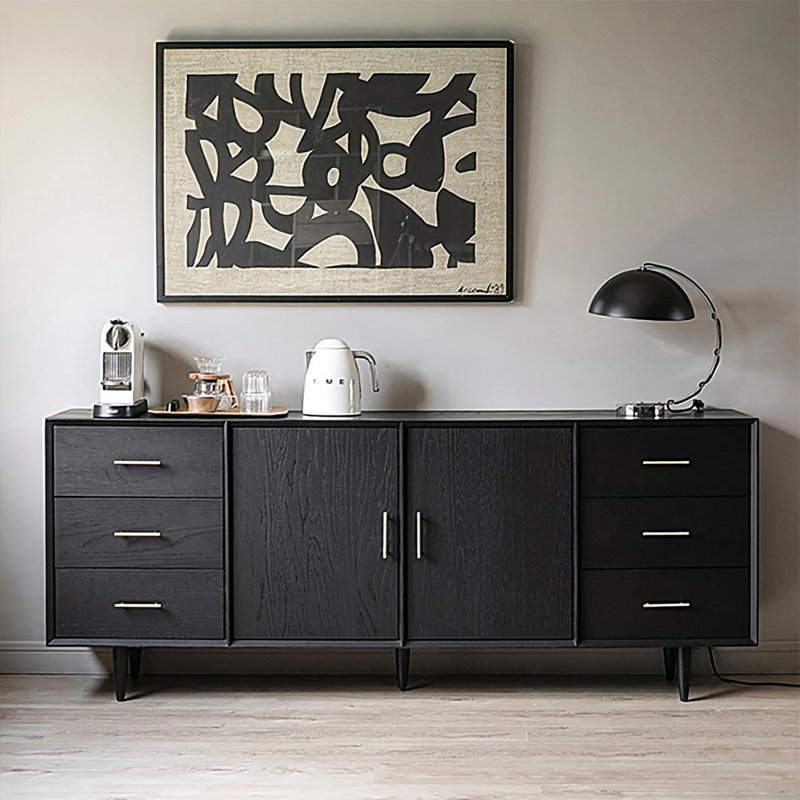 Buffet rétro en bois massif noir, H 31,5 po x l 59,06 po x P 15,75 po