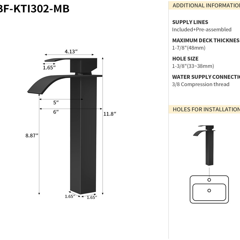Robinet de salle de bain 6 po en noir mat - Acier inoxydable 304 pour plus de durabilité Conception moderne et élégante à poignée simple Contrôle précis du débit d'eau