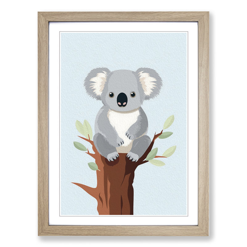 Koala Bear Minimalism No.2 - Framed Print, Oak , 34cm H x 25cm W x 2cm D