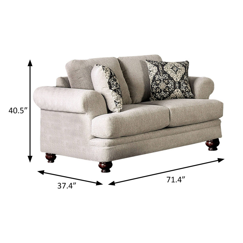 71.4" W Transitional Loveseat, Beige/Charcoal