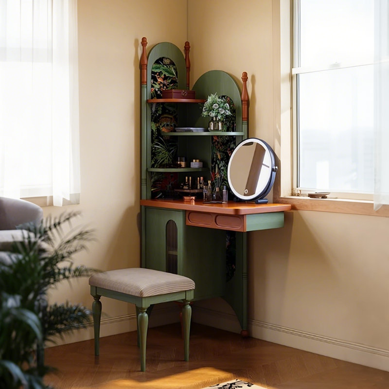 Meuble-lavabo de coin rétro en bois massif de 66,93 po de hauteur avec miroir