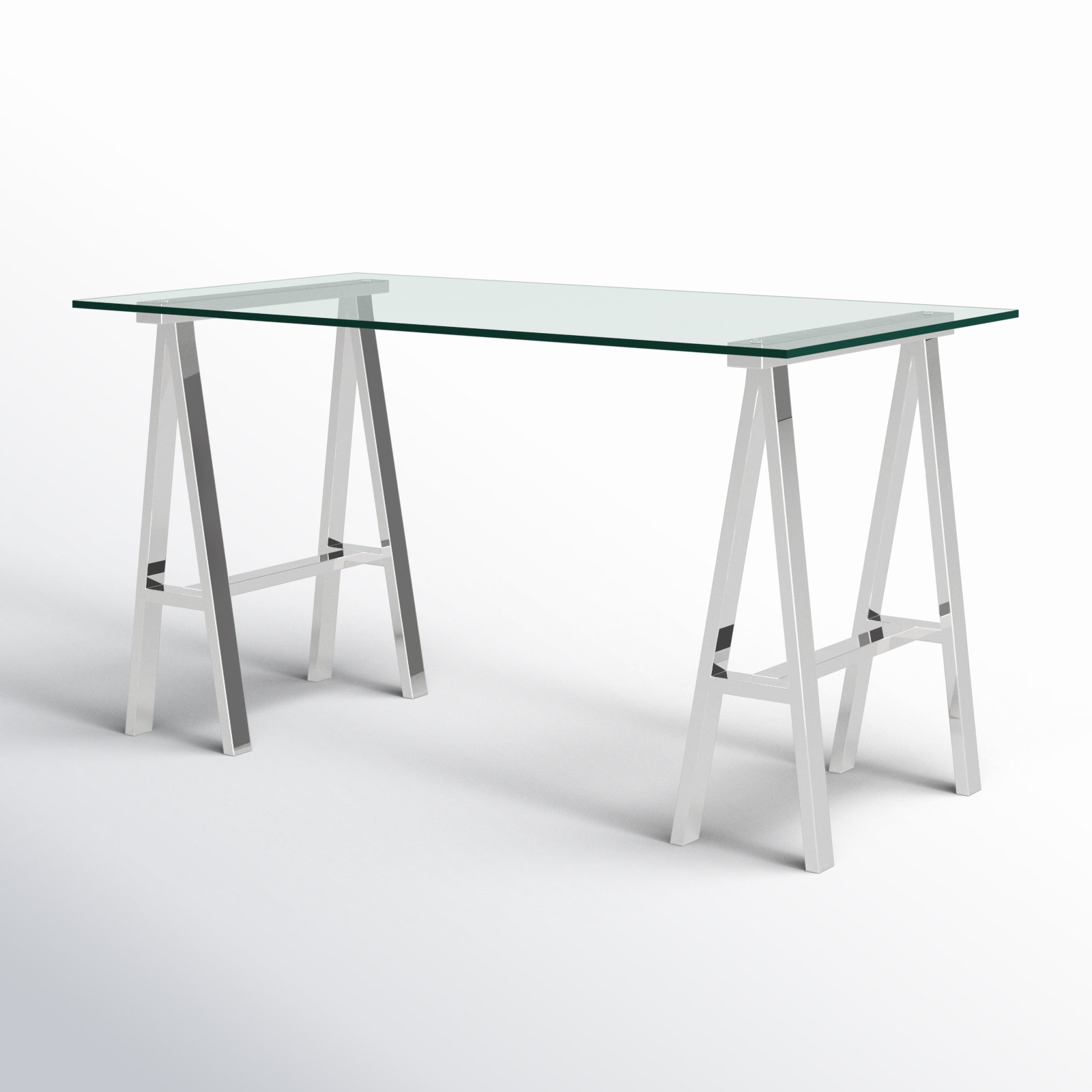 Glass Writing Desk, 30" H x 55" W x 30" D, Silver