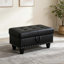 Repose-pieds de rangement en similicuir noir avec dessus capitonné et garniture cloutée-129207389
