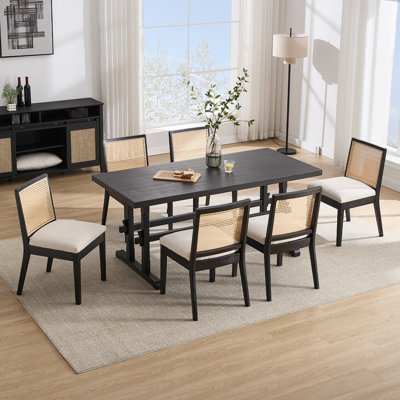 Rustic Solid Wood Dining Table With Chair And Bench Set