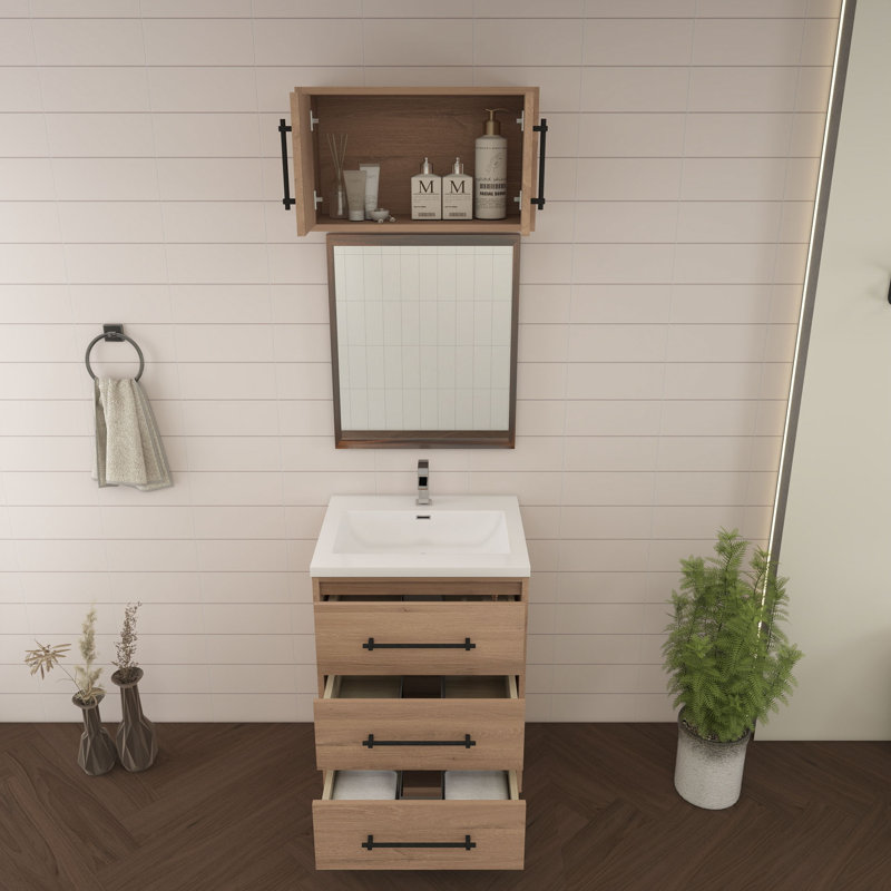 Meuble-lavabo autoportant de 24 po avec lavabo en acrylique renforcé Victoria, Chêne rouge