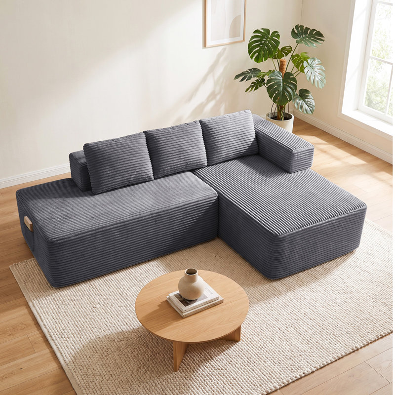 3 Seater Corduroy Sectional, Grey