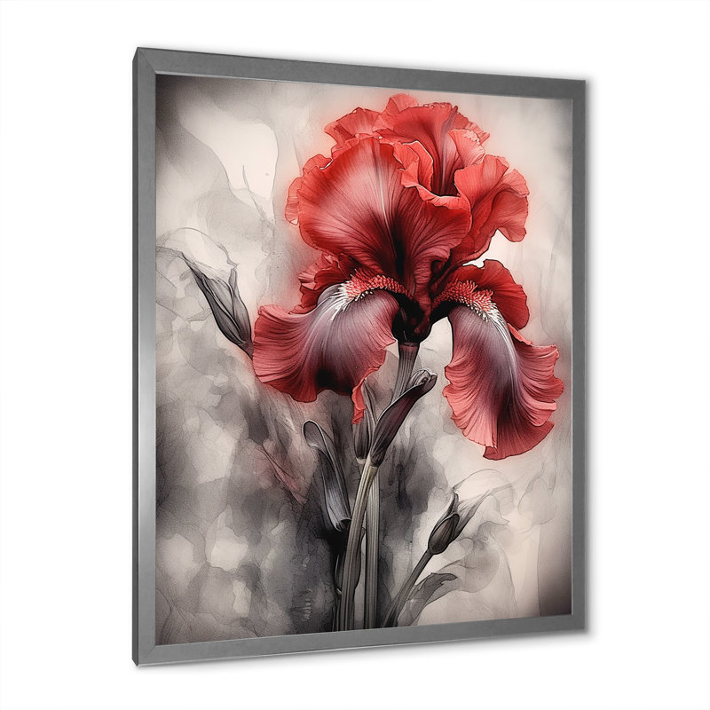«Red Black Iris Petal II», reproduction sur toile, H 32 po x l 24 po x P 1 po, Cadre photo argenté