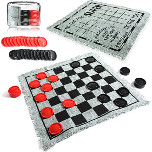 Dames géantes rétro 3 en 1, Tic, Tac, Toe, avec tapis réversible, 24 jetons, jeu de société familial, jeu de pelouse, fête de barbecue, activité intérieure et extérieure