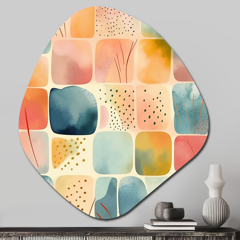 «Orange Fun Motif of Shapes III», reproduction d'art géométrique asymétrique moderne, H 28 po x l 25 po