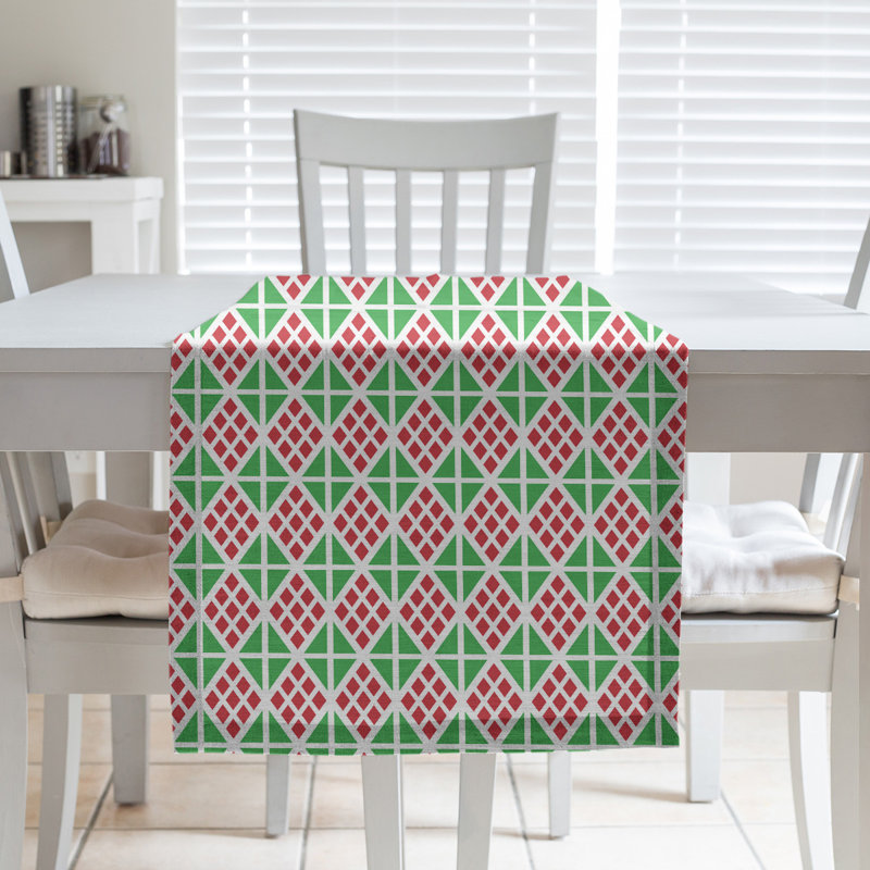 Chemin de table à carreaux fêtes hol, L 90 po x l 16 po, Brun / Rouge / Vert, Mélange de coton