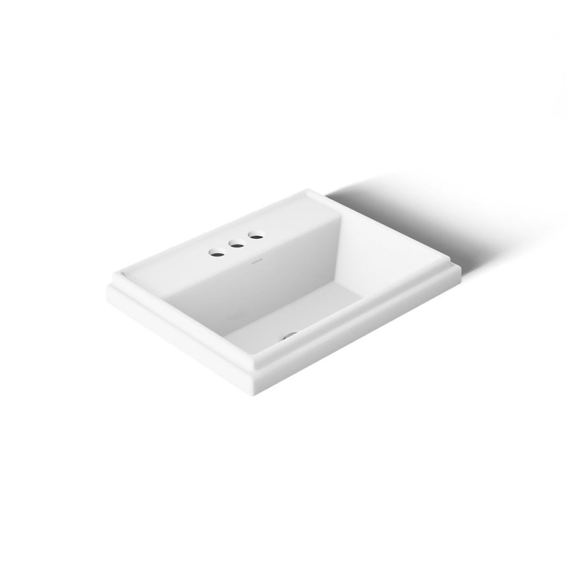 Lavabo de salle de bain rectangulaire encastré en céramique avec trop-plein Tresham®, Blanc, Simple