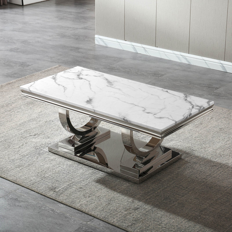 Table basse Recker, Blanc, Argent argent
