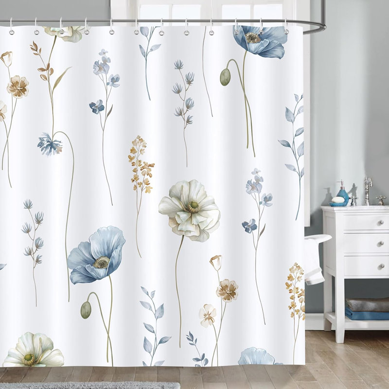 Watercolour Floral with 12 Hooks Shower Curtain