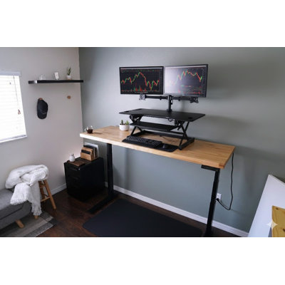  46 in. Black Height Adjustable Standing Desk Converter with AC USB Charger, Double Monitor Arm and Triple Screen Riser