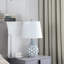 20 Inch Table Lamp, Luxurious Lattice Ceramic Body, Drum Shade, Blue Silver