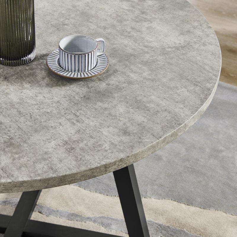 Ensemble de salle à manger 5 pièces Roundhill Furniture Evdo, table à tréteaux ronde et 4 chaises rembourrées, gris et noir