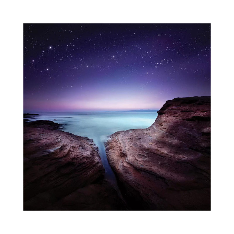 Two Large Rocks In A Sea, Against Starry Sky 1 Piece Wrapped Canvas Wall Art, 93.98 cm H x 93.98 cm W