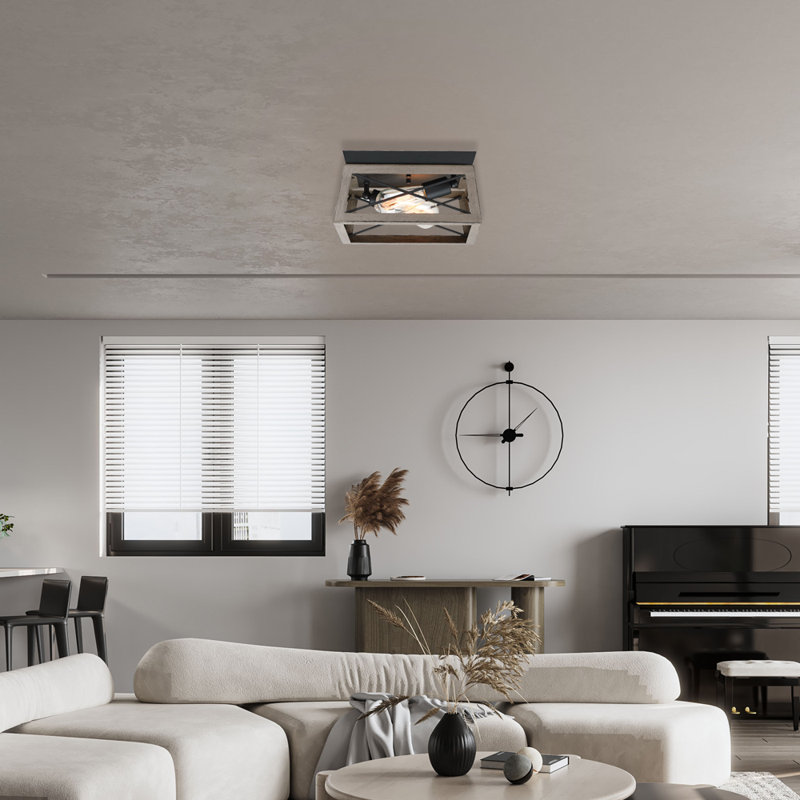 Flush Mount, Matte Black/Oak, Oak