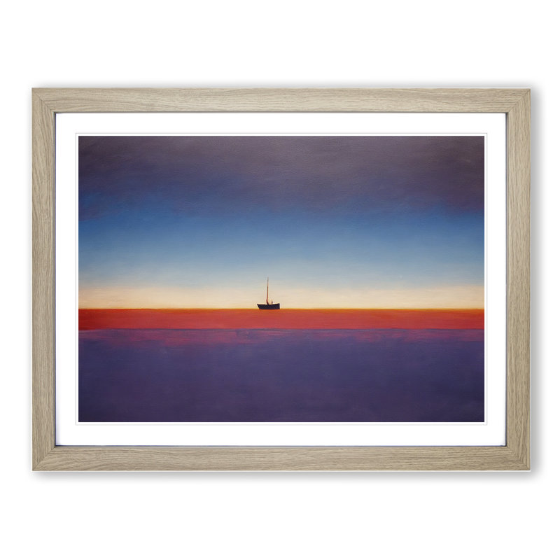 Abstract Boat Seascape 1 Piece Single Picture Frame Wall Art, 34cm H x 46cm W x 2cm D, Oak