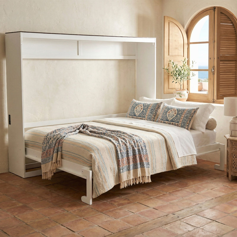 Grand lit escamotable mural et USB, Blanc