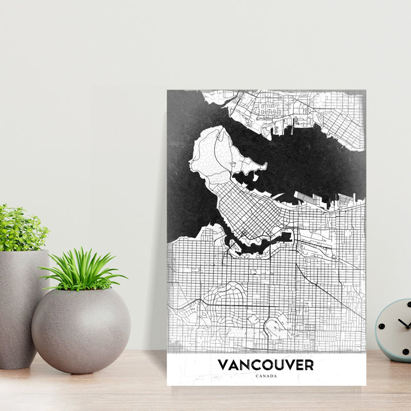 Modern Vancouver Map Abstract Contemporary Architecture City Wall Art Print 1 Piece Wrapped Canvas Wall Art