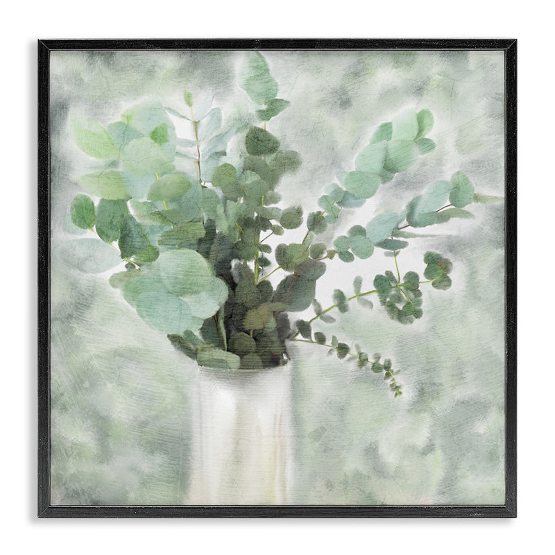 Sauge vert peinte Eucalyptus dans un vase blanc, estampe numérique encadrée, art texturé par Kimberly Allen