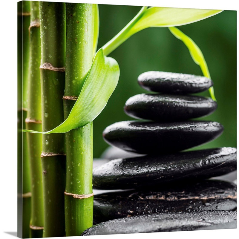 " Zen Basalt Stones And Bamboo ", Wrapped Canvas, 30" H x 30" W x 1.25" D